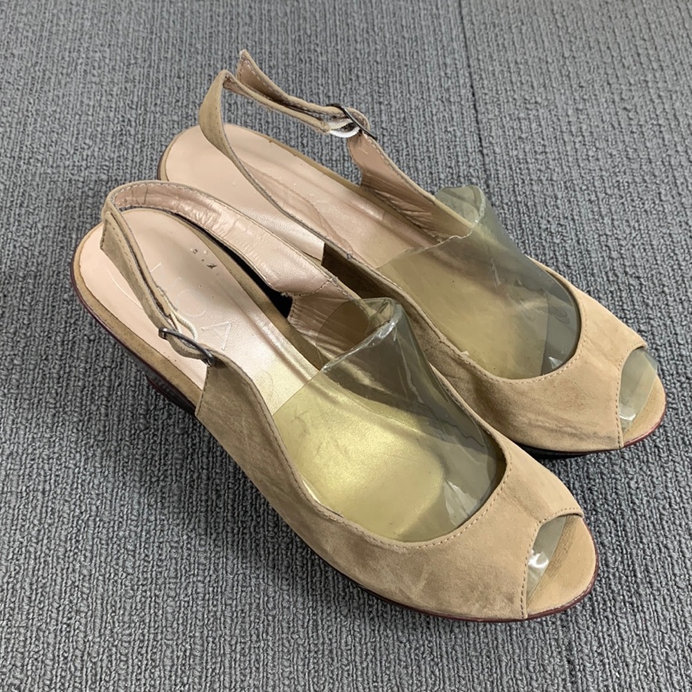 Noa Slingback Sandals Womens Size 9 Tan Microfiber Peep Toe Platform Wedges